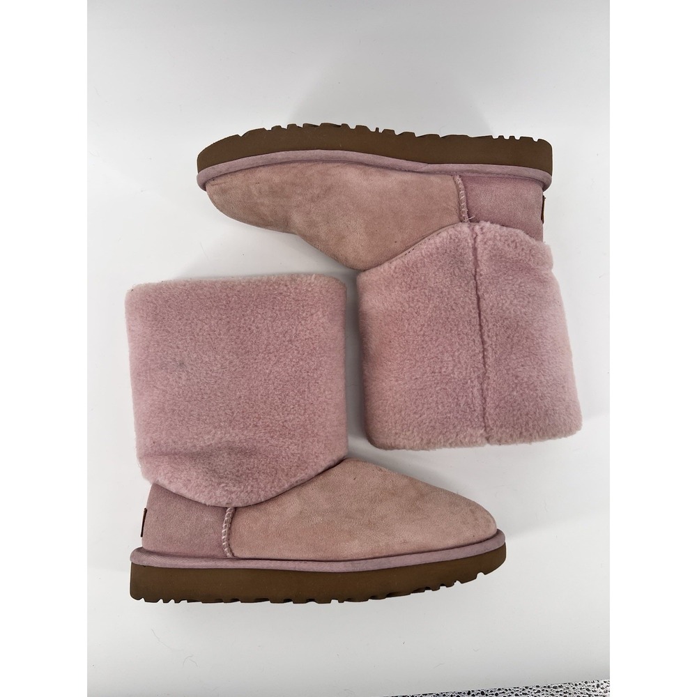 UGG Boots Size 7 Classic Fur  Sherpa Cuff‎ Pink Crystal Festival Boho Coquette - Picture 10 of 12